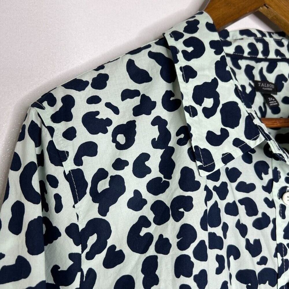 Talbots Women's Navy Mint 100% Cotton Leopard 3X Petite Button Down Shirt